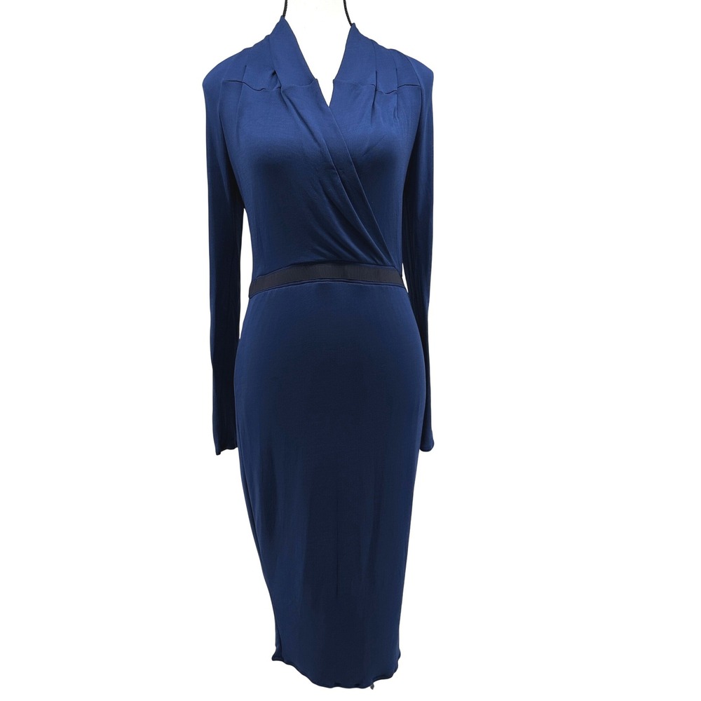 Piazza Sempione Faux Wrap Sheath Dress Long Sleeve Elegant Timeless Professional